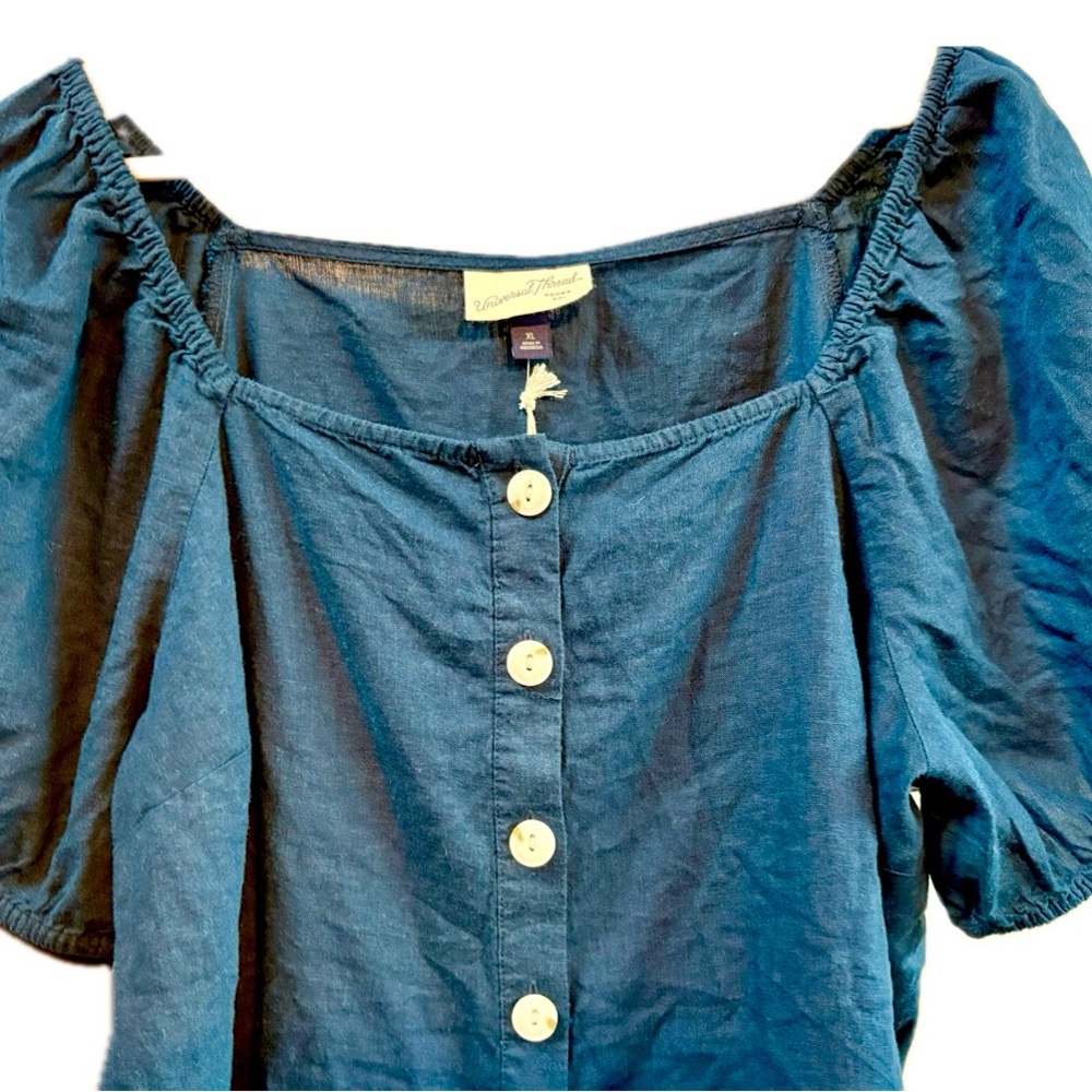 Universal Thread Linen Navy Peplum Button-Up Blouse XL NWT - Picture 7 of 12